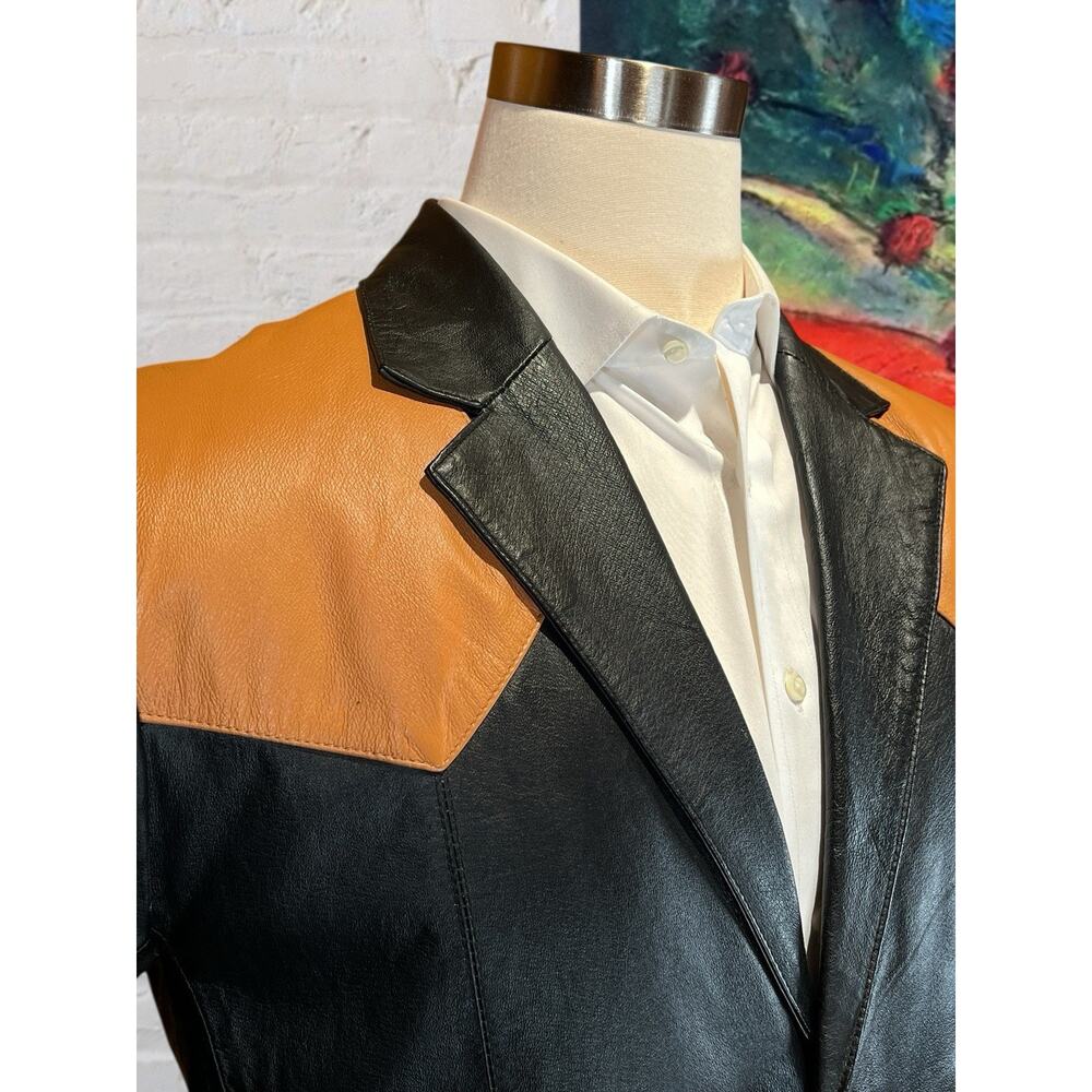 Ferugini M / L Leather Western Blazer Jacket Removable Lining Black Brown - Picture 4 of 15